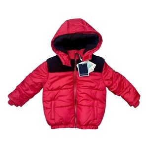 BNWT Andy And Evan Red & Black Winter Puffer Jacket With Sherpa Hood Size 3t